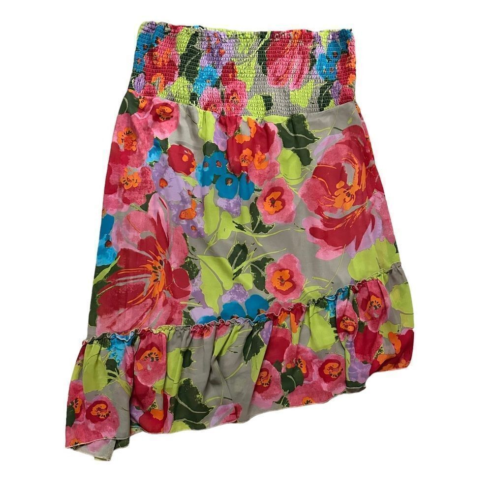 Lane Bryant~Floral print~Asymmetrical Skirt~fully lined~smocking detail~sz 18/20